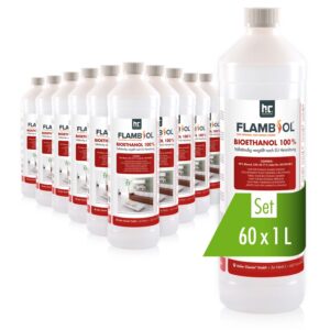 Flambiol Bioethanol Hochrein 100% in Flaschen für Edelstahl-Tisch-Kamine 60 x 1l